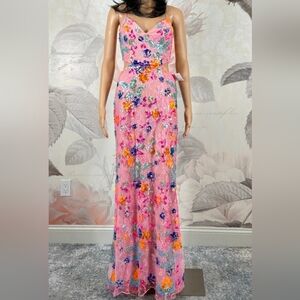 Mac Duggal 68067 Floral Sequin Embellished Side Cut-out Lace Strappy Column Gown